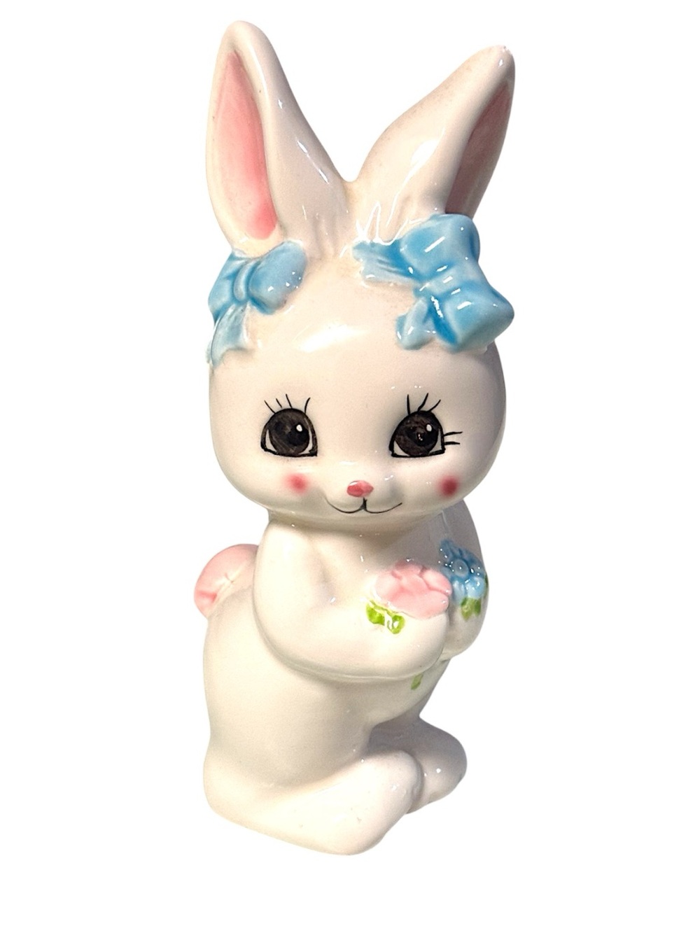 50’s Japanese Kitsch Big Eye Ceramic Bunny Rabbit w/Pastel Bows & Florals